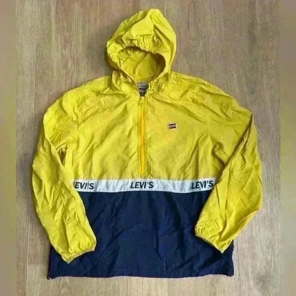 Levi’s Retro Color Block Mens Pullover 1/2 Zip Hooded Windbreaker Jacket Large - Picture 4 of 14